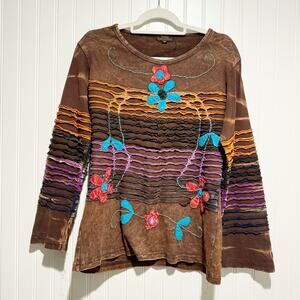 Rising International Brown Floral Top Boho Size Medium